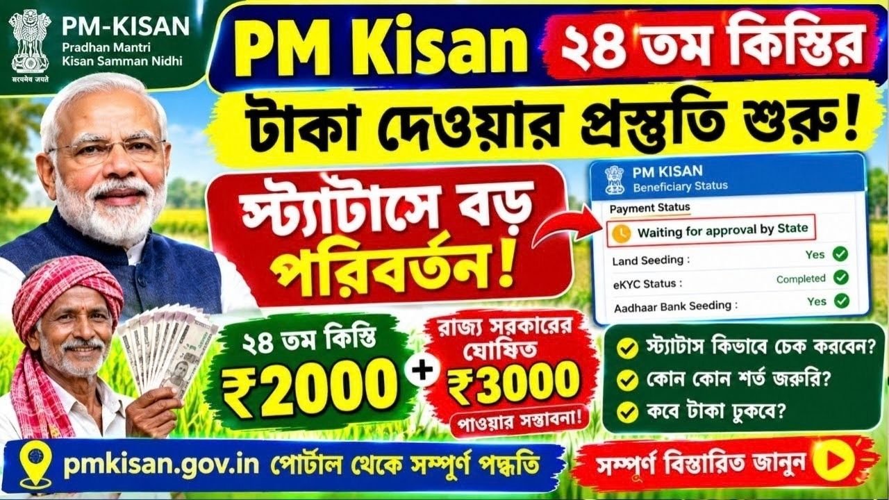 পিএম কিষান ২৪তম কিস্তির তারিখ ২০২৬